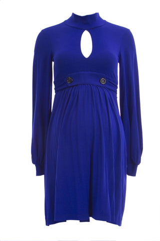 OLIAN Maternity Women's Front Keyhole Mock Neck Dress X-Small Royal Blue