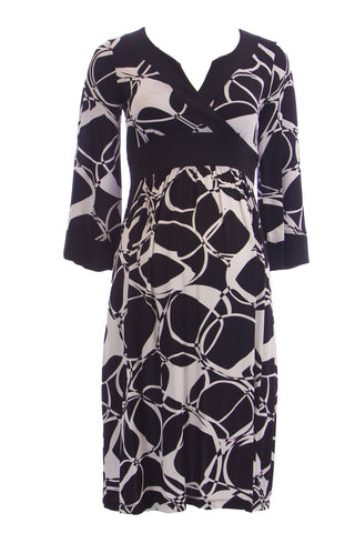 OLIAN Maternity Women's Abstract Print 3/4 Loose Sleeve Dress X-Small White