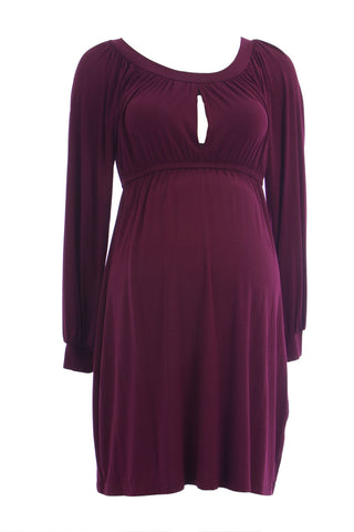 OLIAN Maternity Women's Keyhole Front Gathered Dress X-Small Wine