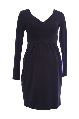OLIAN Maternity Women's Crochet Inset Long Sleeve Dress Small Black