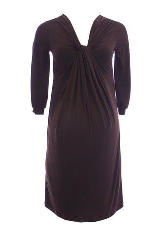 OLIAN Maternity Women's Front Knot Accent 3/4 Sleeve Dress X-Small Brown