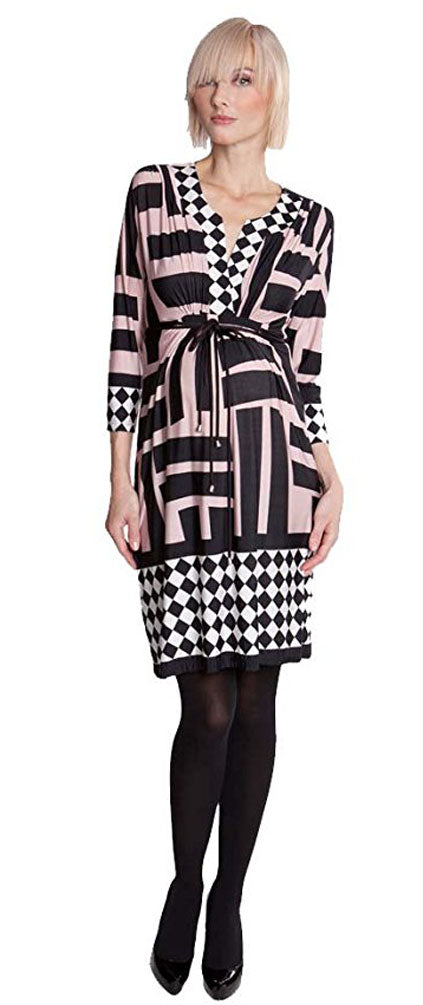 OLIAN Maternity Women's Geometric Print Surplice Neck Dress X-Small Multi