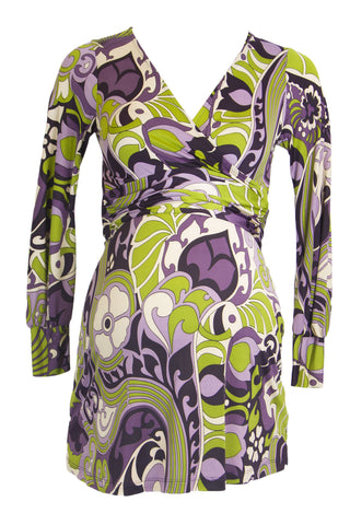 OLIAN Maternity Women's Lilac Floral Print 3/4 Sleeve Faux Wrap Tunic XS $98 NWT