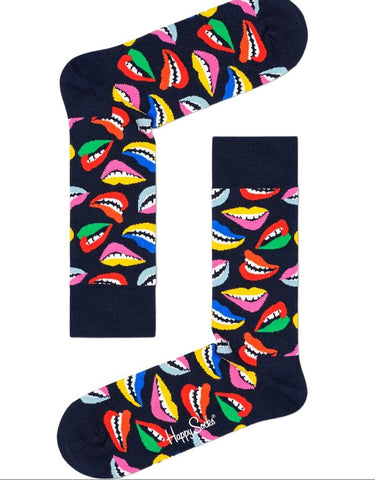HAPPY SOCKS Women's Navy Lips Combed Cotton Socks Size 5.5-9.5 NWT