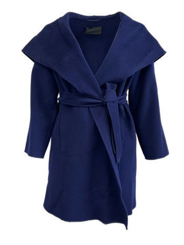 Marina Rinaldi Women's Navy Nuvola Wool Hoodes Wrap Coat Size 12W/21 NWT