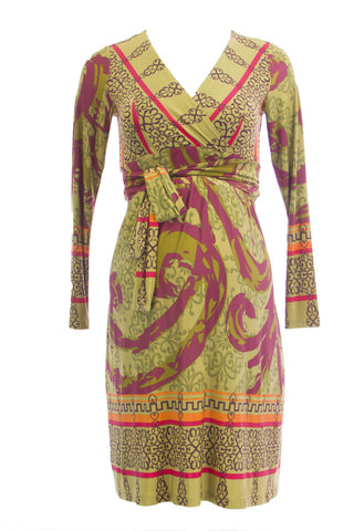 OLIAN Maternity Women's Lime Floral Print Wrap Around Sash Dress $145 NWT