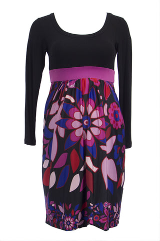 OLIAN Maternity Women's Black Floral Print Scoop Neck Babydoll Dress