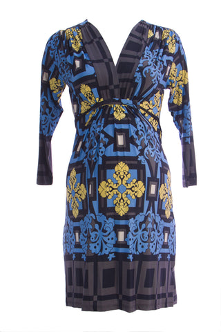 OLIAN Maternity Women's Blue Floral Print Plunging V Neck A-Line Dress $143 NWT