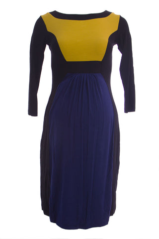 OLIAN Maternity Women's Yellow Blue Color Block Lucy Crew Neck Dress $148 NWT