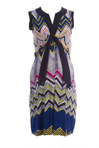 OLIAN Maternity Women's Blue Zig Zag Print Twist Tie Sleeveless Dress $148 NWT