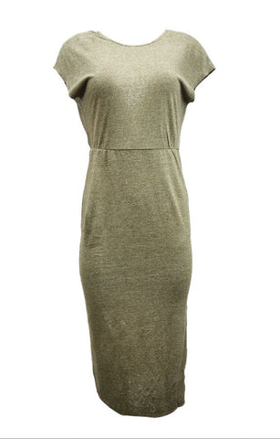 HoodLamb Women's Olive Knit V-Back Maxi Hemp Dress 420 NWT