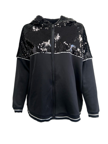 Marina Rinaldi Women's Black Obelo Beaded Hooded Jacket NWT