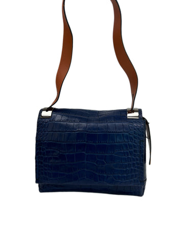 Max Mara Women's Blue Ombrina Calf Leather 10x11x4 Messenger Bag NWT