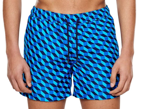 HAPPY SOCKS Men's Blue Filled Optic Mesh Lining Swimming Shorts NWT