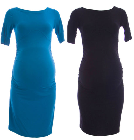 OLIAN Maternity Women's Elbow Long Sleeve Ruched Sides Dress $148 NWT