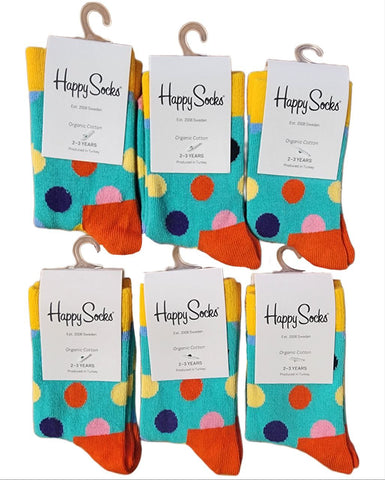 HAPPY SOCKS Boy's Multicoloured Polka Dot Organic Cotton 6 Pairs Set Socks 2-3y