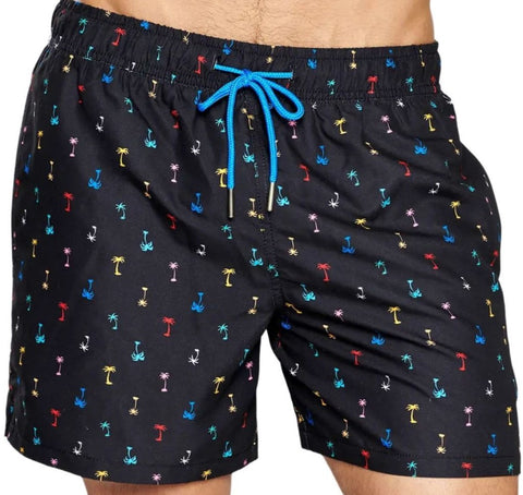 HAPPY SOCKS Men's Black Palm Beach Mesh Lining Swimming Shorts NWT