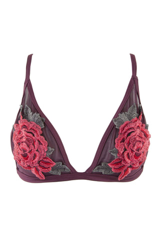 PEEK & BEAU Women's Red Rose Applique Triangle Bikini Top NWT