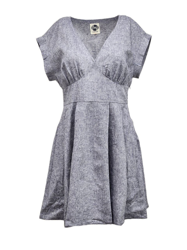 HoodLamb Women's Navy Short Sleeve A-Line Pleated Dress 420 NWT