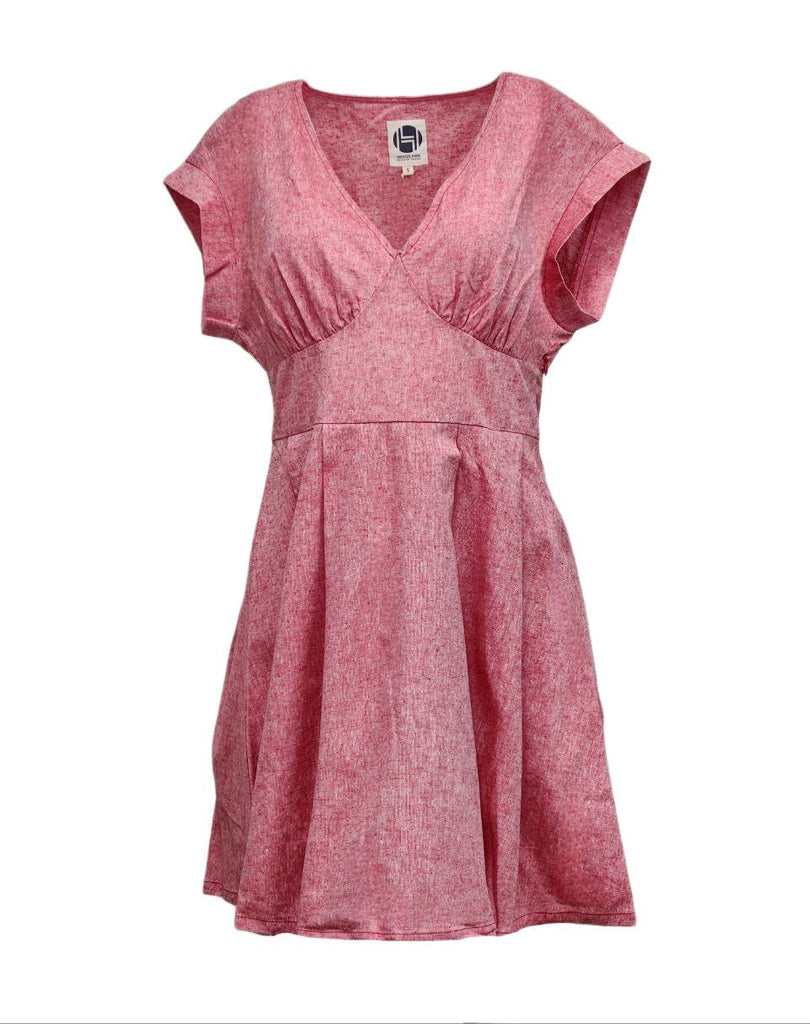 HoodLamb Women's Red Short Sleeve A-Line Pleated Dress 420 NWT