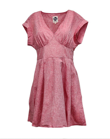 HoodLamb Women's Red Short Sleeve A-Line Pleated Dress 420 NWT