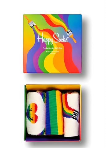 HAPPY SOCKS Kids' Pride Cotton Crew Socks 3 Pairs Gift Set Size 2-3 Years NWB
