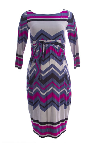 OLIAN Maternity Womens Pink Zig Zag Print Dianne Waist Tie Sheath Dress $130 NWT