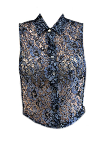 MARINA RINALDI Women's Blue Queen Sheer Lace Vest $470 NWT