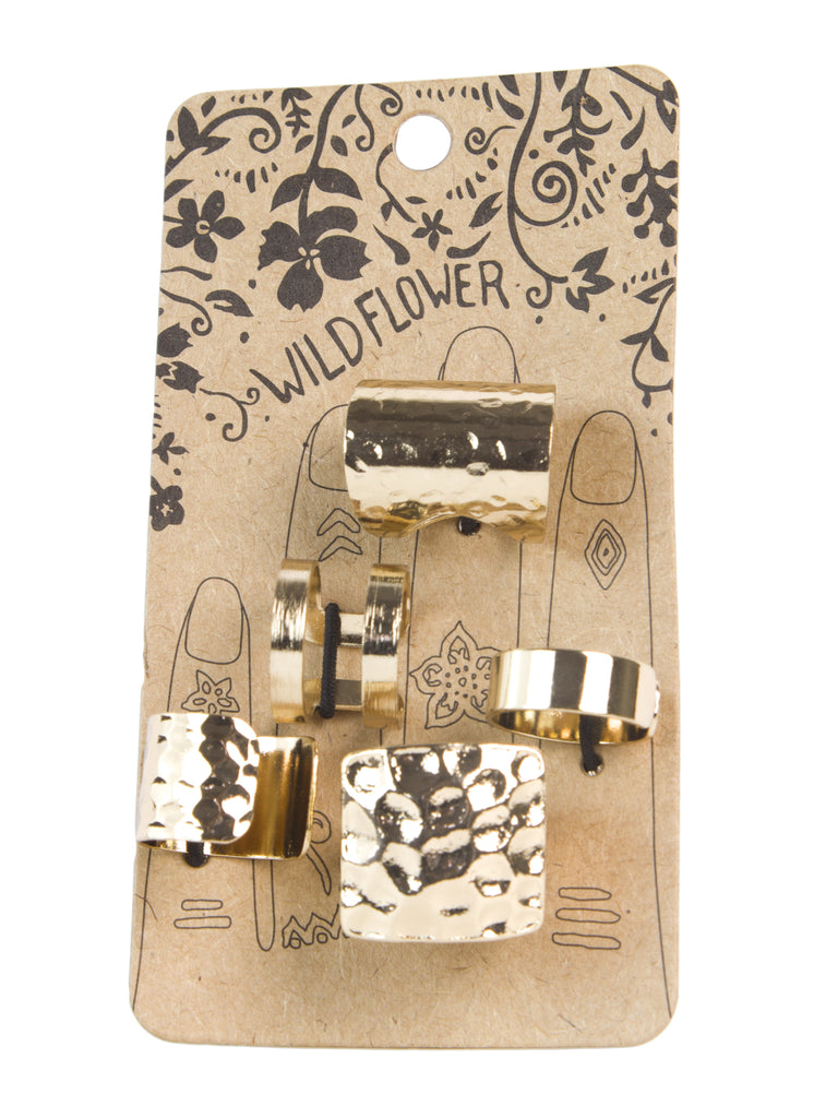 BANSRI Gold 5-Pc Textured Ring Set R904 Sz 7 $86 NEW