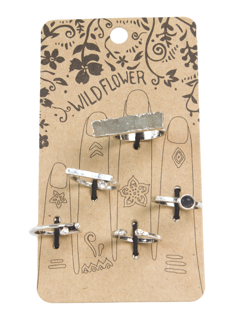 BANSRI Grey 5-Pc Stackable Midi Ring Set R912 Sz 7 $86 NEW