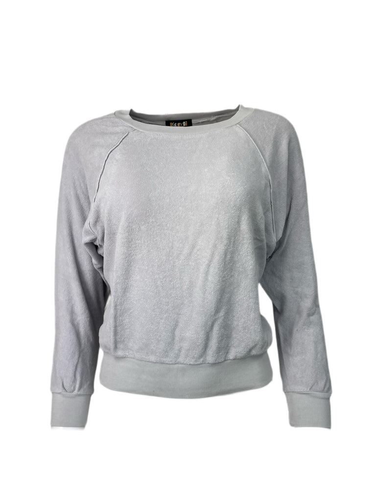 SUZIE KONDI Women's Dove Grey Terry Raglan Top #1021 Sz X-Small $195 NWT