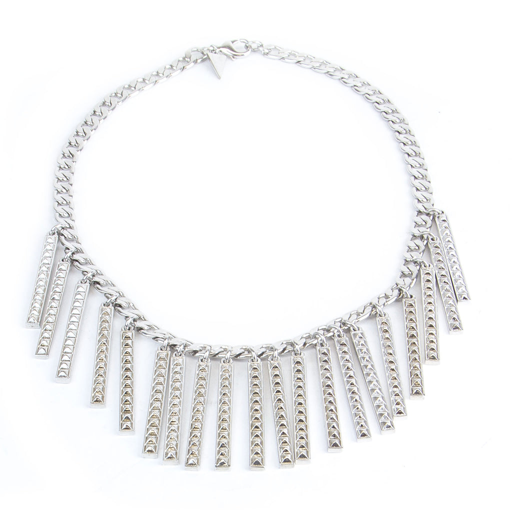 Rebecca Minkoff Silvertone Pyramid Runway ID Bib Necklace $168