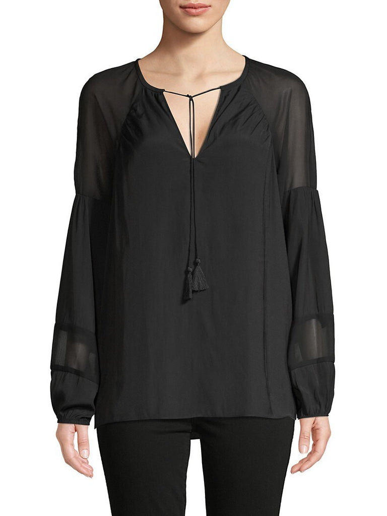 Ramy Brook Women's Winnie Peasant Top with Chiffon, Black, Small