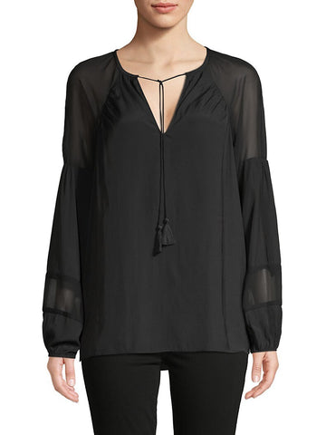 Ramy Brook Women's Winnie Peasant Top with Chiffon, Black, Small