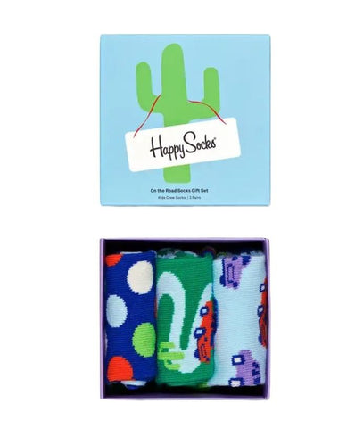 HAPPY SOCKS Boy's Blue 3-Pack Roadtrip Gift Set Cotton Socks Size 2-3 Years NWB
