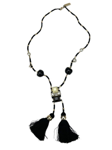 Max Mara Women's Black Rosita Long Tassel Necklace One Size NWT