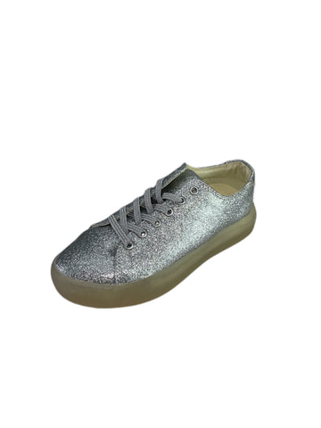 POP SHOES Little Kid's Silver St Laurent Glitter Sneakers SP19LGSK Sz 12 NWB