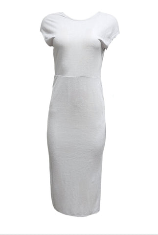 HoodLamb Women's Soft Grey Knit V-Back Maxi Hemp Dress 420 NWT