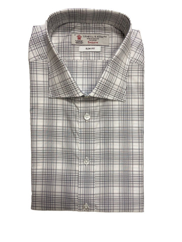 Turnbull & Asser White/Black Zep Check Slim Fit Button-up Shirt $365 NEW