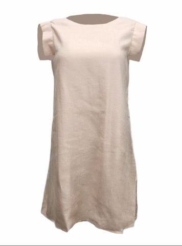 HoodLamb Women's Beige Square Shoulder Hemp Dress 420 NWT