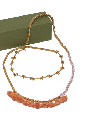 ROBERTA ROLLER RABBIT Women's Coral Samten Beaded Tassel Necklace $55 NEW