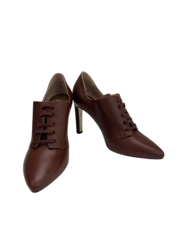 Max Mara Women's Brown Selina Leather Lace Up Heeled Oxfords NWB