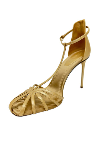 Max Mara Women's Gold Sillapv Leather Heeled Sandals Size 8.5 NWT
