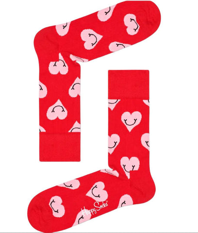 HAPPY SOCKS Women's Red Smiling Heart Crew Cotton Socks Size 5.5-9.5 NWT