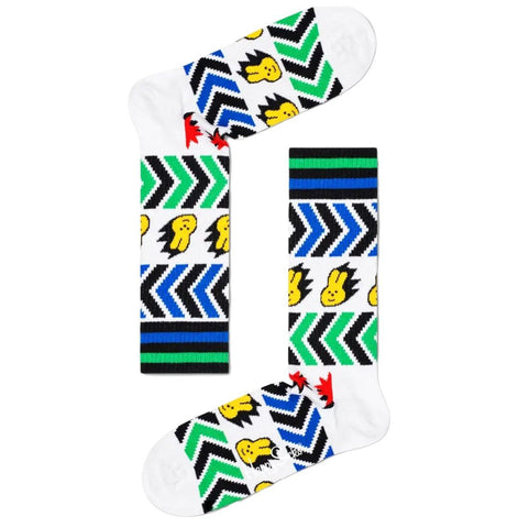 HAPPY SOCKS Women's White Combed Cotton Sneaker Crew Speed Thin Sock 5.5-9.5 NWT