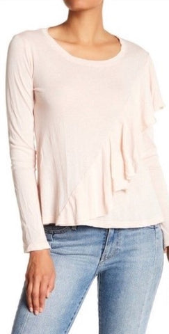 SPLENDID Women's Pale Pink Ruffle Cotton Long Sleeve Top $68 NWT