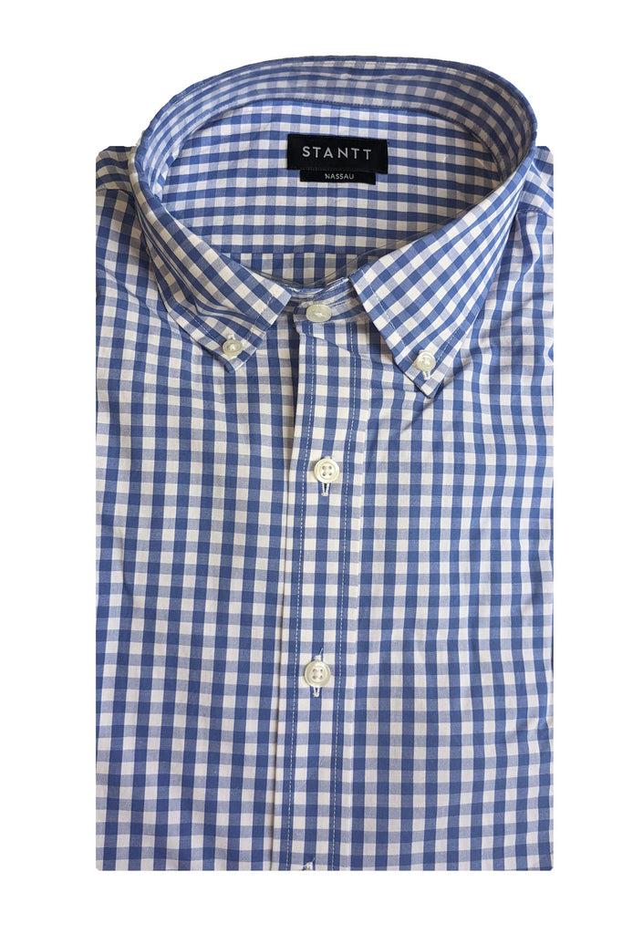 STANTT Washed Blue Gingham Casual Button Up Shirt Nassau Fit 16.5- 31/32 Slim