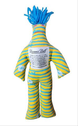 DAMMIT! DOLLS Yellow Stress Relief Squishy Classic Striped Doll Gag Gift 12" NWT