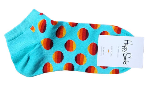 HAPPY SOCKS Men's Turquoise Sunrise Dot Combed Cotton Low Socks Size 8-12 NWT