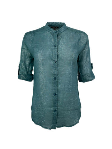 SUZIE KONDI Women's Teal Koubi Metallic Blouse #1004 $195 NWT